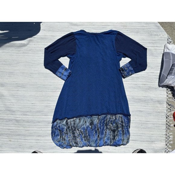 Plenty by Tracy Reese Dress Women Small Blue Stripe V-Neck Long Sleeve Trim Silk - Picture 4 of 11